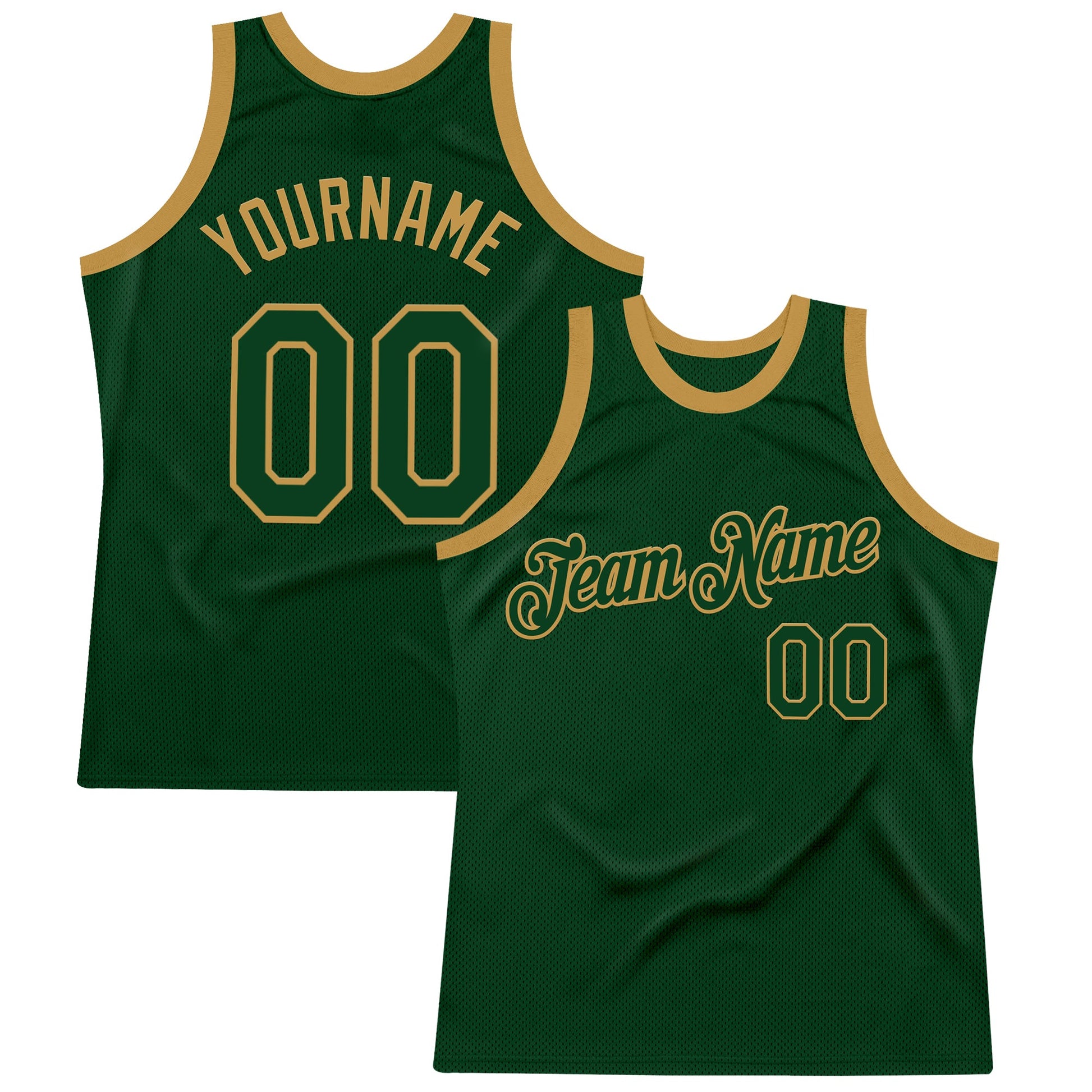 Custom Green Old Gold Authentic Throwback Basketball Jersey - Main View