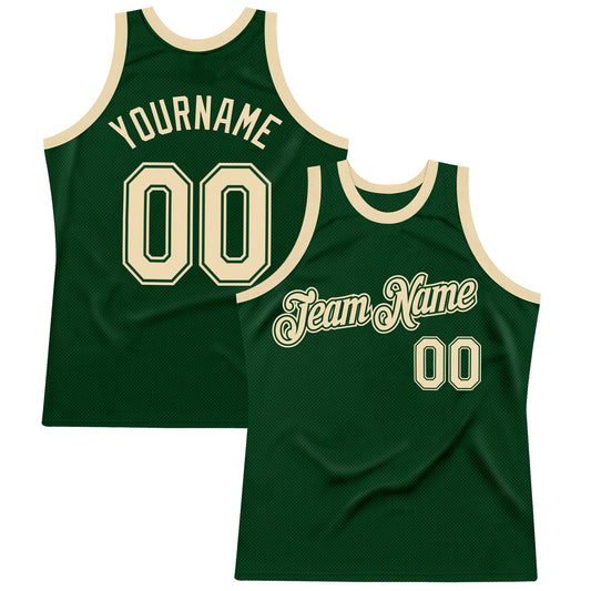 Custom Green Cream Authentic Throwback Basketball Jersey - Main View