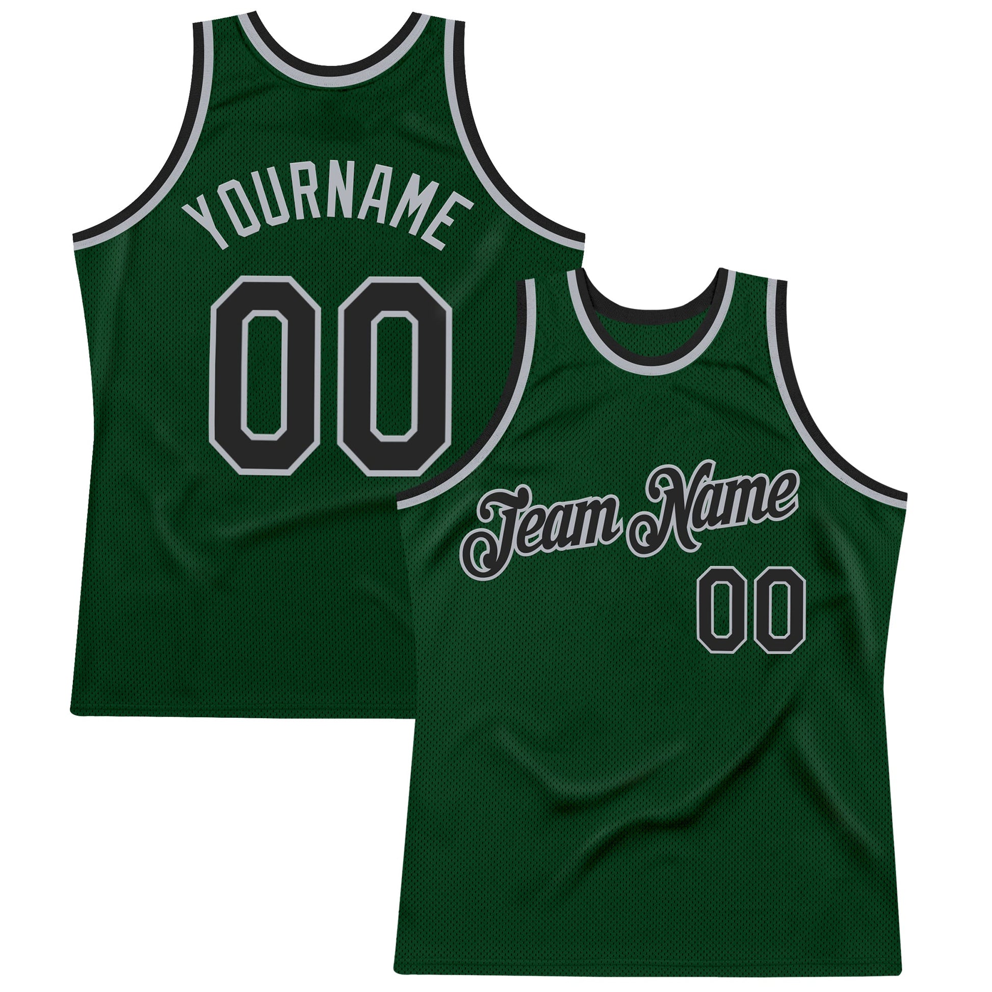 Custom Green Black-Gray Authentic Throwback Basketball Jersey - Main View