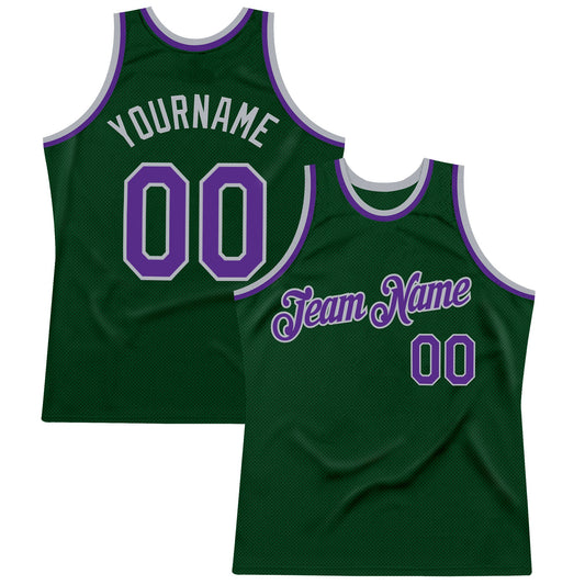 Custom Green Purple-Gray Authentic Throwback Basketball Jersey - Main View
