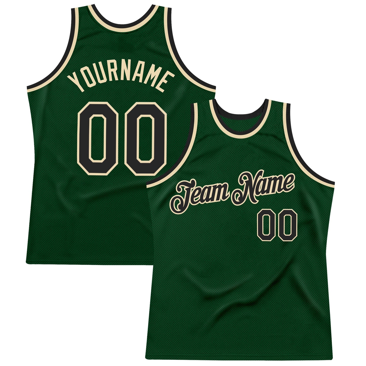 Custom Green Black-Cream Authentic Throwback Basketball Jersey - Main View