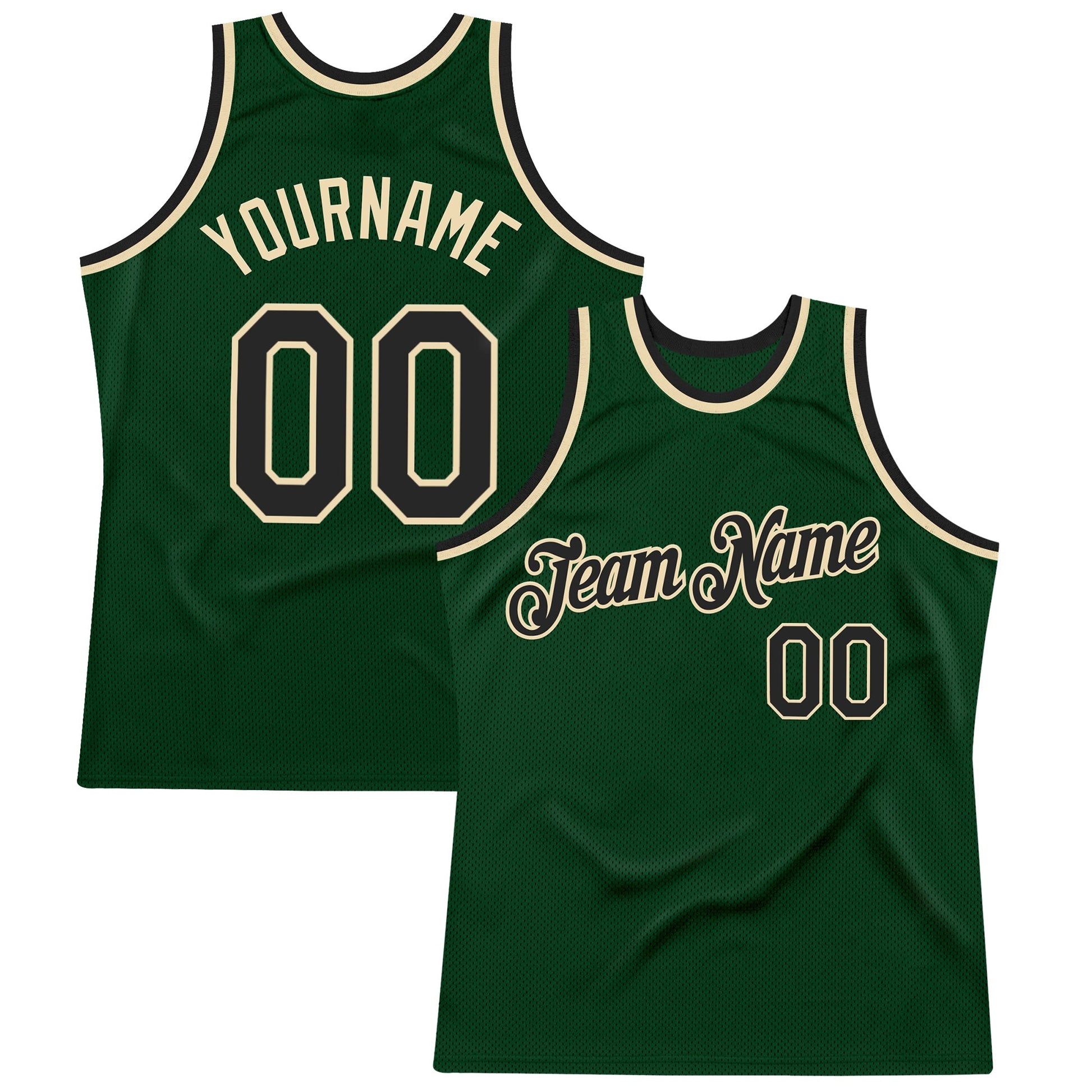 Custom Green Black-Cream Authentic Throwback Basketball Jersey - Main View
