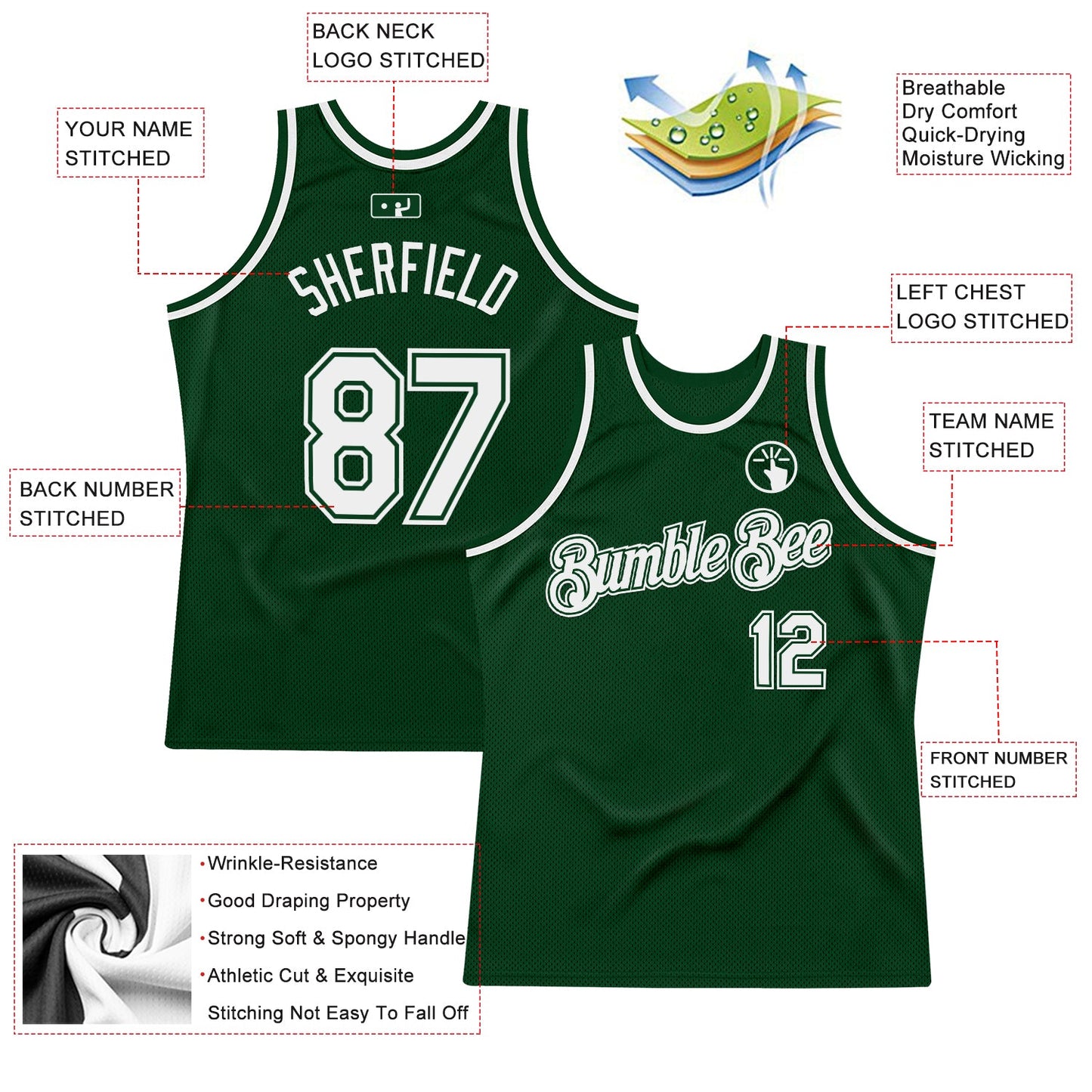 Custom Green White Authentic Throwback Basketball Jersey view 2