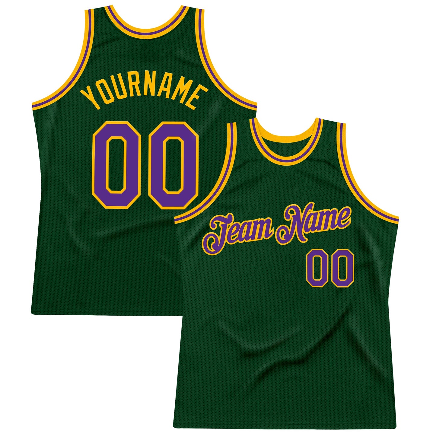 Custom Green Purple-Gold Authentic Throwback Basketball Jersey - Main View