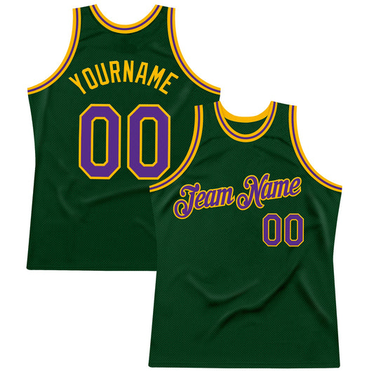 Custom Green Purple-Gold Authentic Throwback Basketball Jersey - Main View