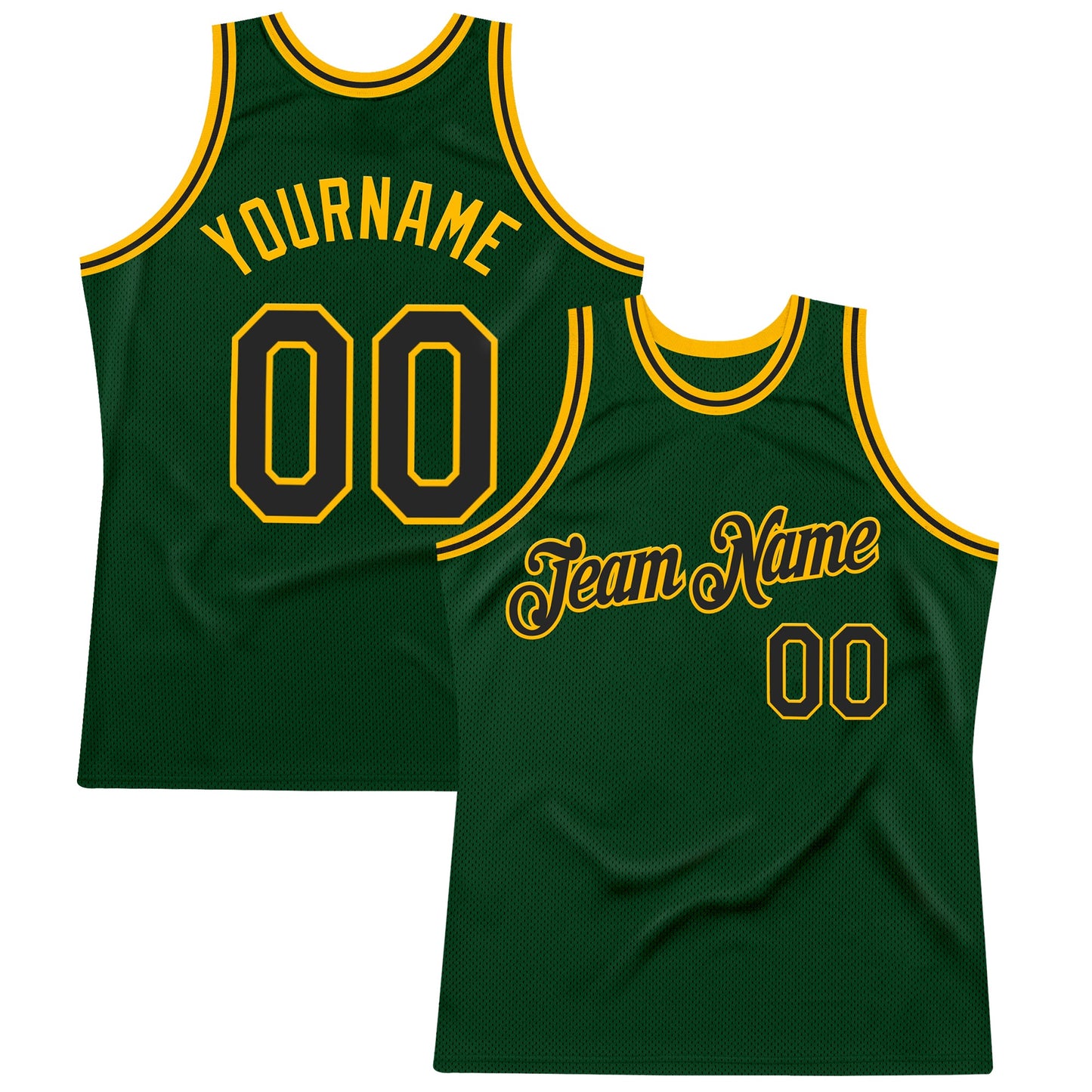 Custom Green Black-Gold Authentic Throwback Basketball Jersey - Main View