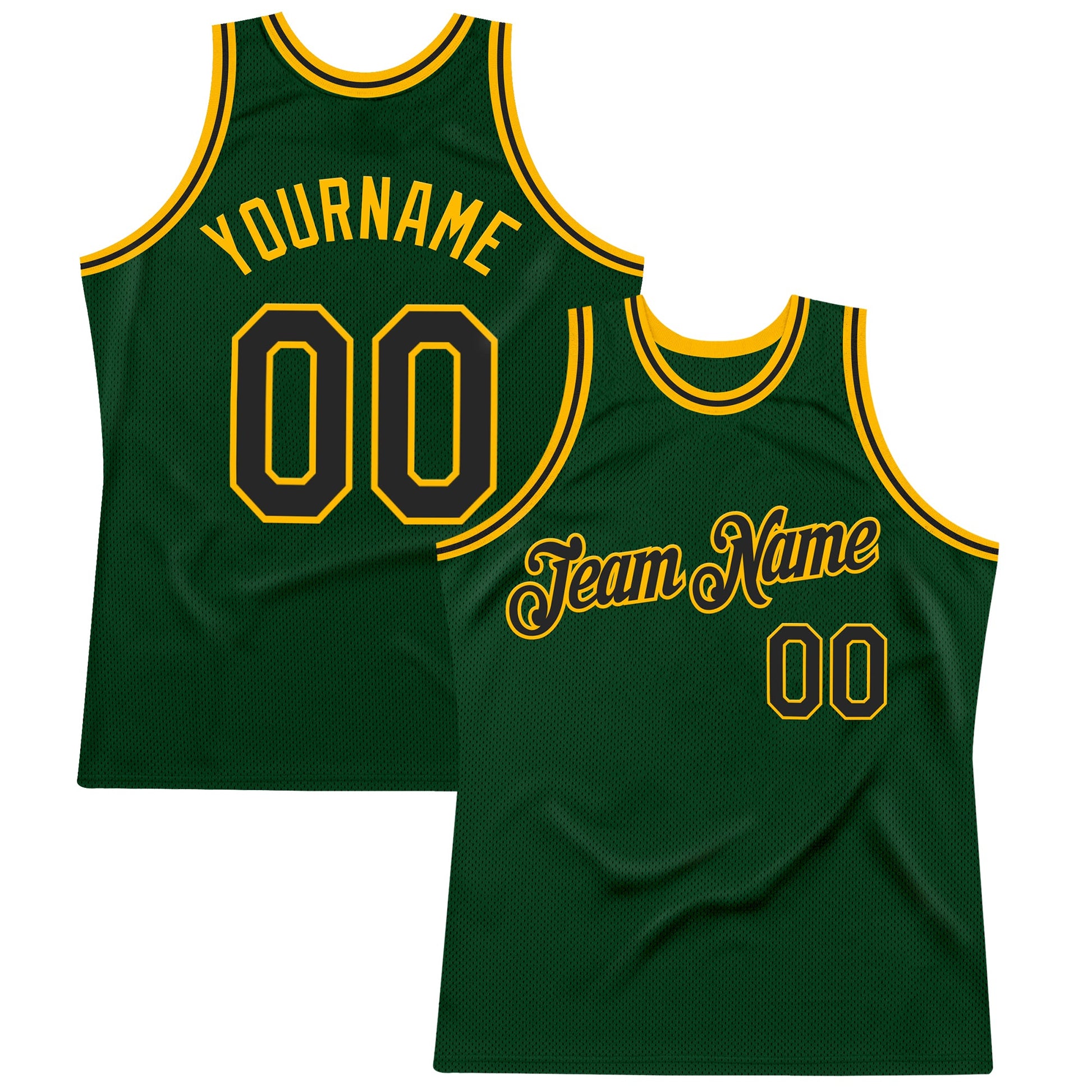 Custom Green Black-Gold Authentic Throwback Basketball Jersey - Main View