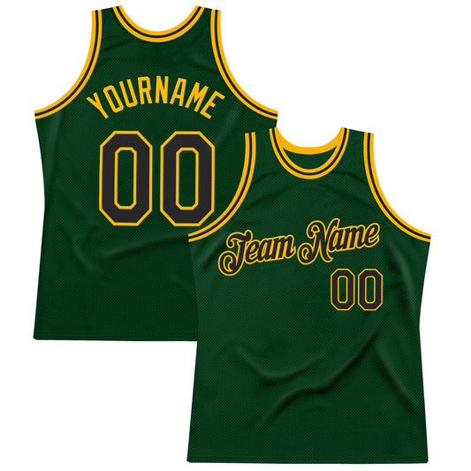 Custom Green Black-Gold Authentic Throwback Basketball Jersey - Main View