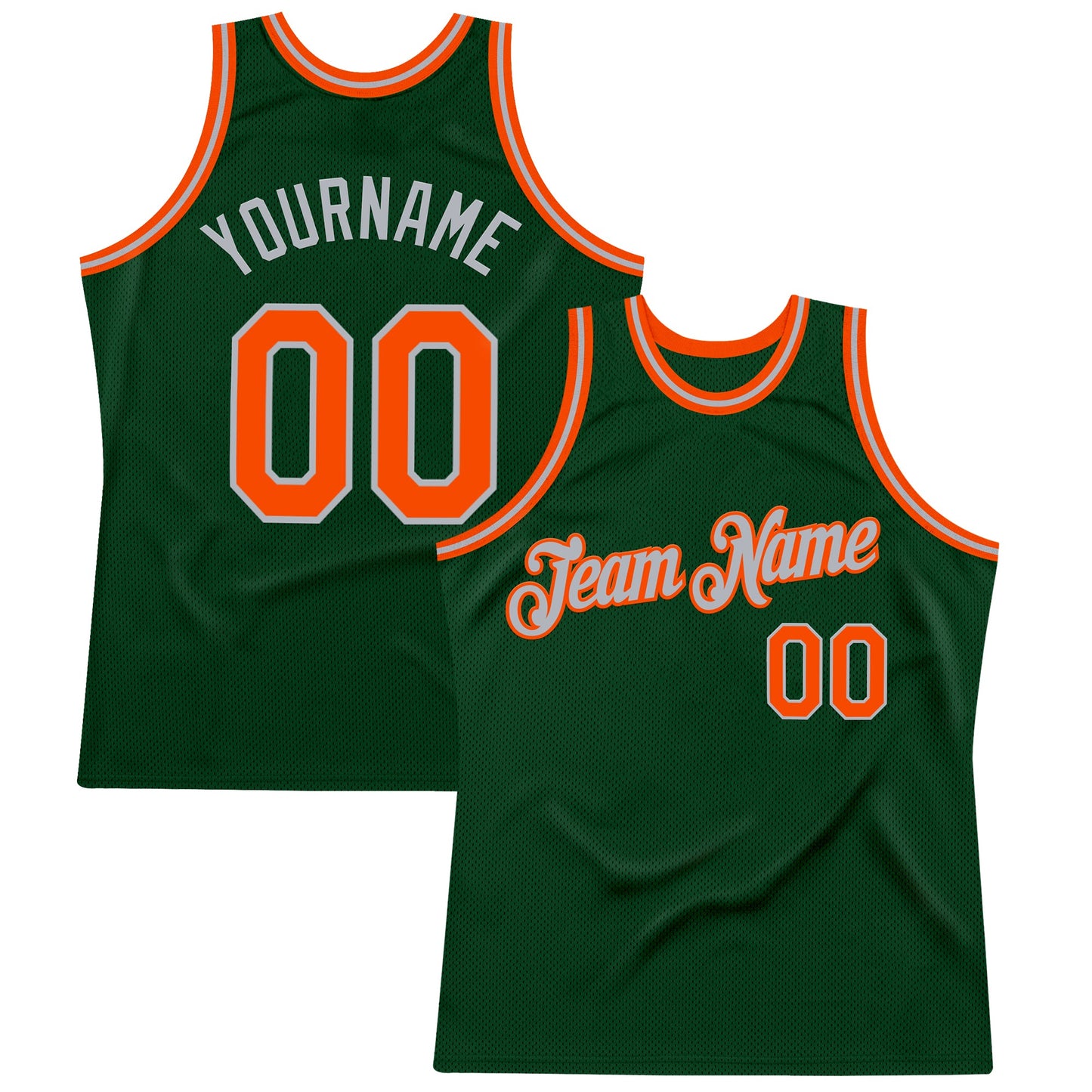Custom Green Orange-Gray Authentic Throwback Basketball Jersey - Main View