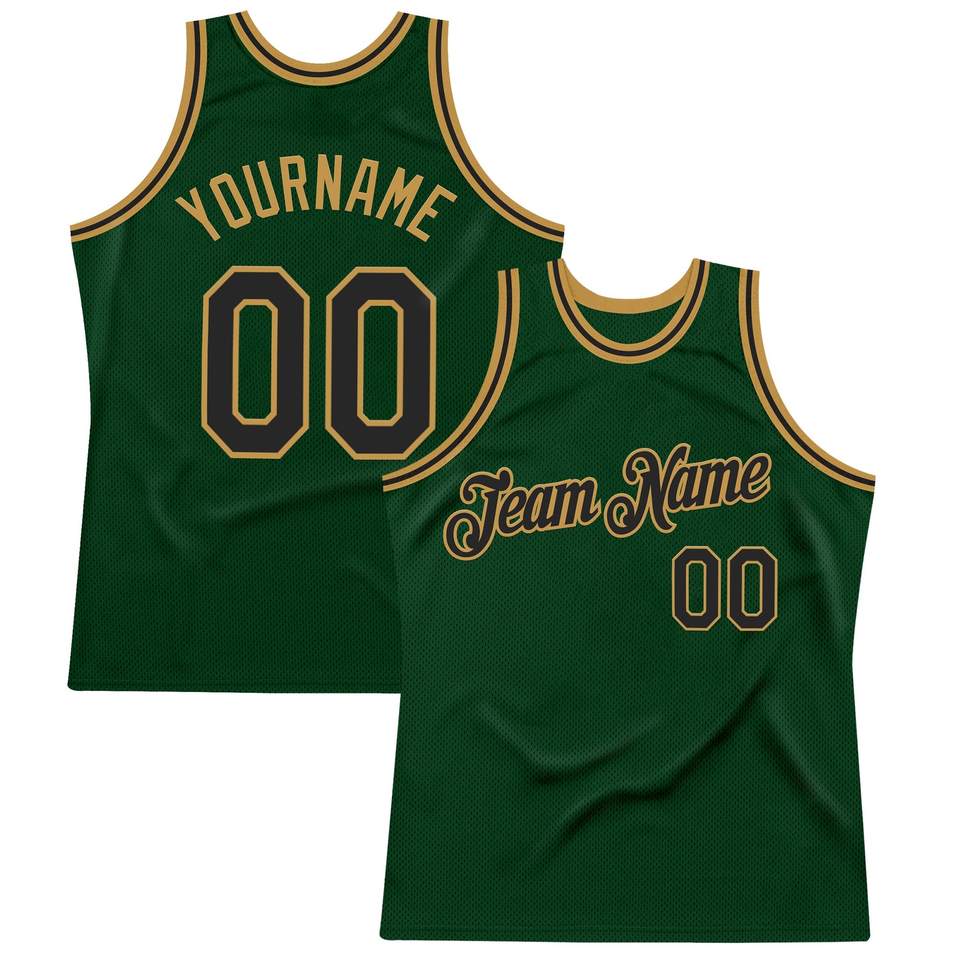 Custom Green Black-Old Gold Authentic Throwback Basketball Jersey - Main View