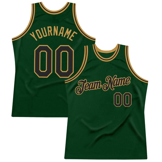 Custom Green Black-Old Gold Authentic Throwback Basketball Jersey - Main View