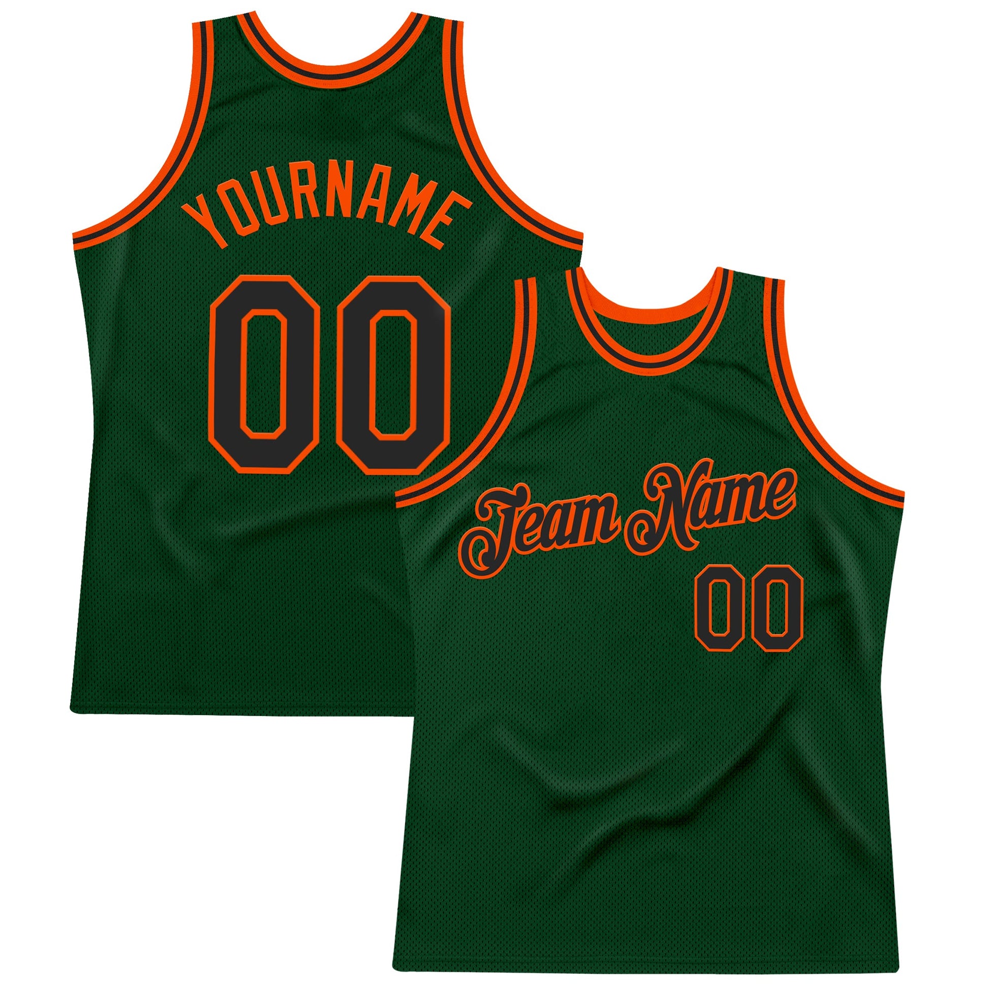 Custom Green Black-Orange Authentic Throwback Basketball Jersey - Main View