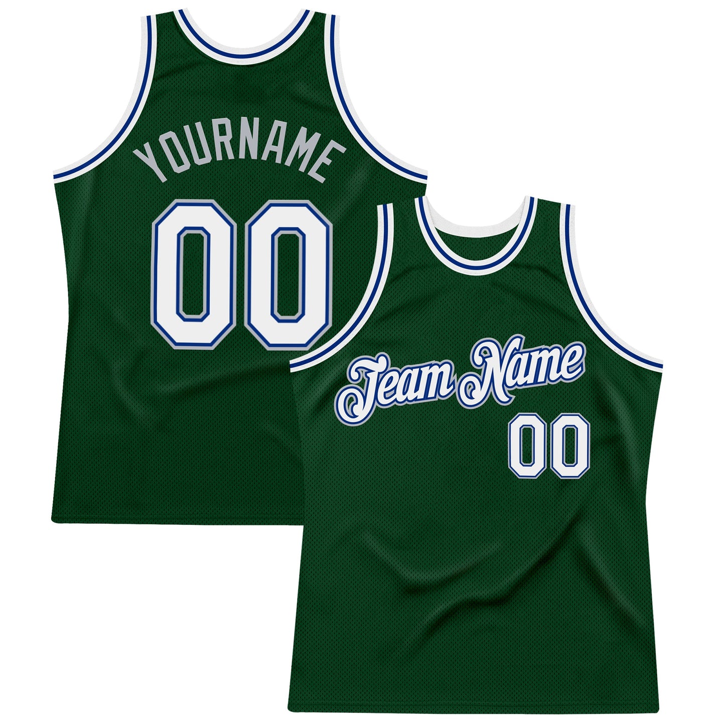 Custom Green White Royal-Gray Authentic Throwback Basketball Jersey - Main View