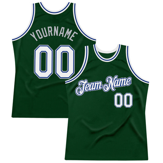 Custom Green White Royal-Gray Authentic Throwback Basketball Jersey - Main View