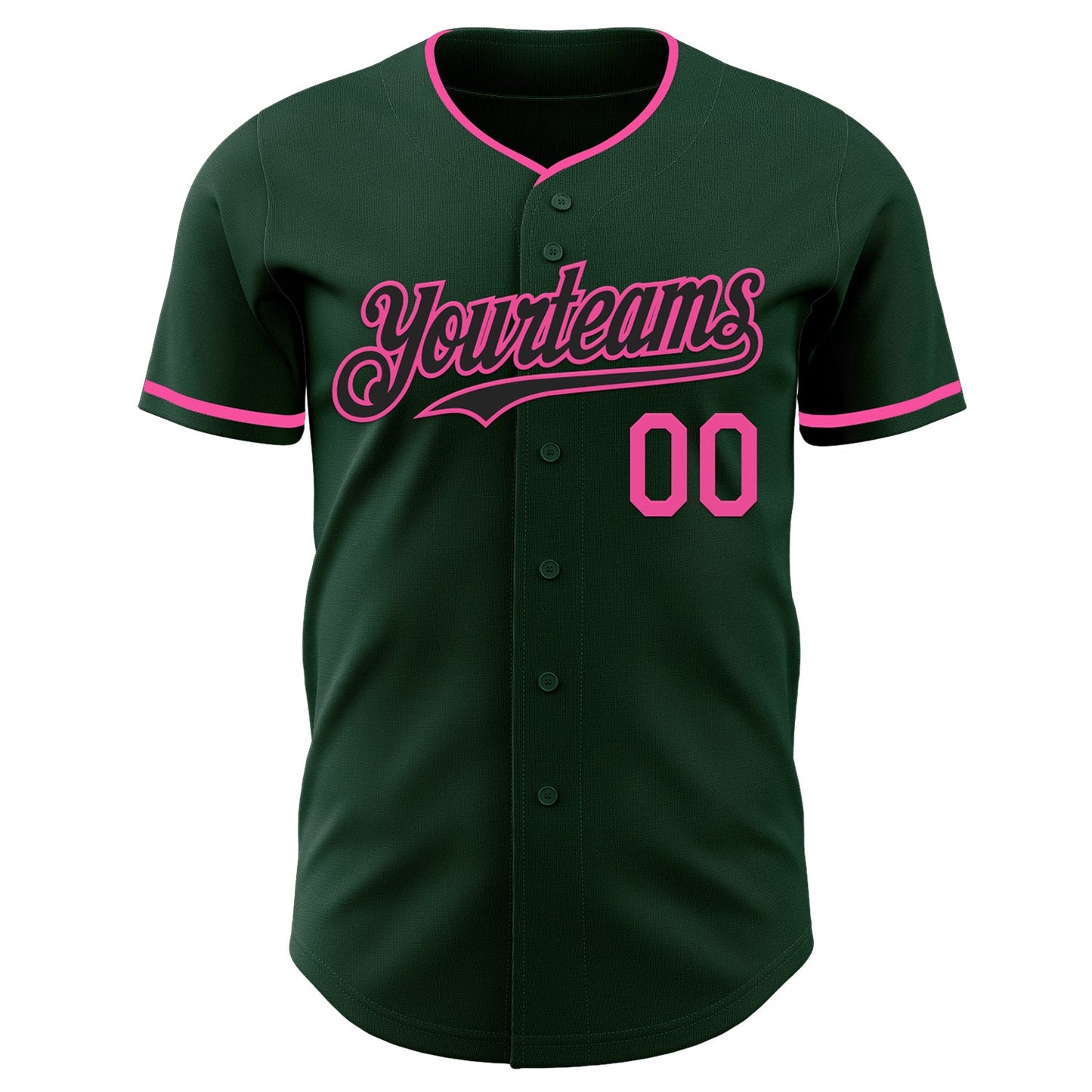 Custom Green Black-Pink Authentic Baseball Jersey view 2