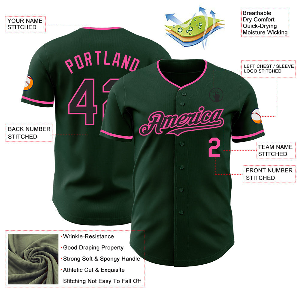 Custom Green Black-Pink Authentic Baseball Jersey view 3