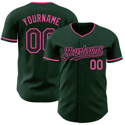 Custom Green Black-Pink Authentic Baseball Jersey - Main View