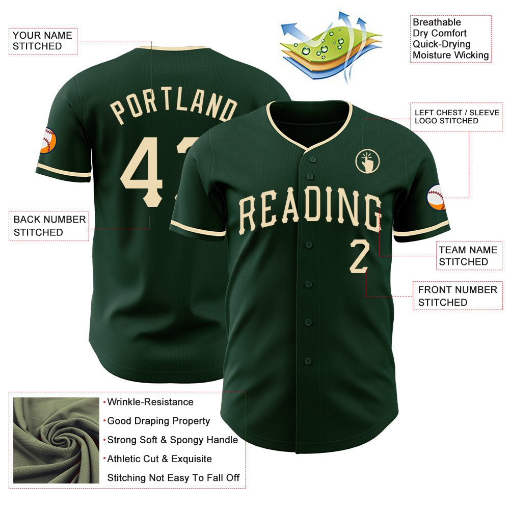 Custom Green Cream Authentic Baseball Jersey view 3