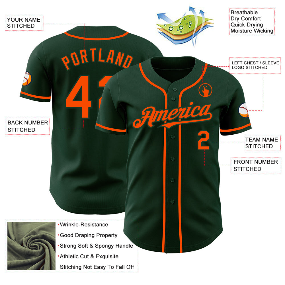 Custom Green Orange Authentic Baseball Jersey view 3