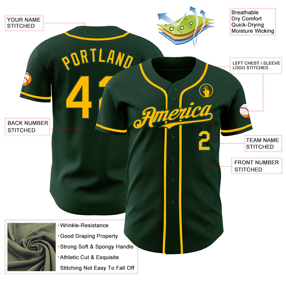 Custom Green Gold Authentic Baseball Jersey view 3