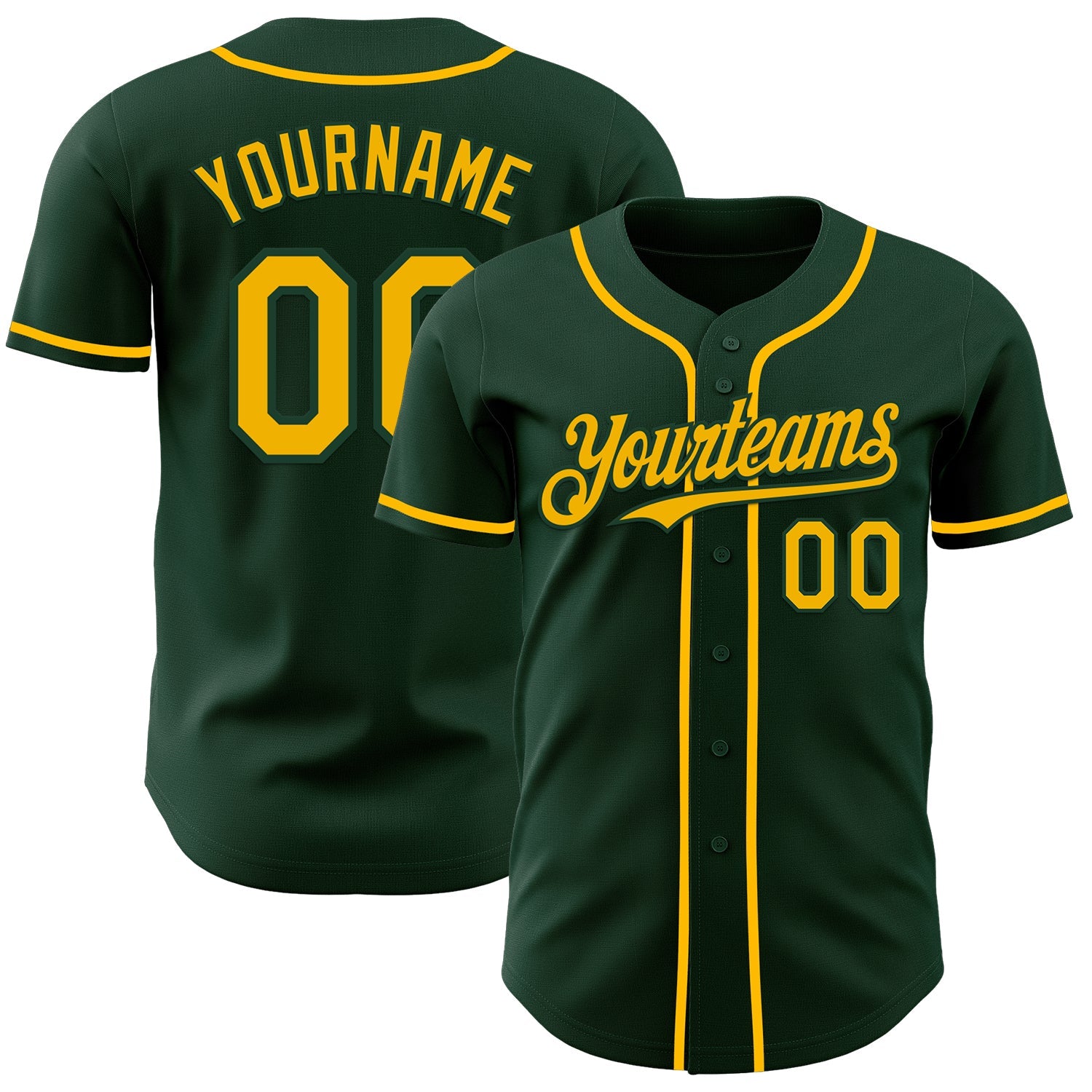 Custom Green Gold Authentic Baseball Jersey - Main View
