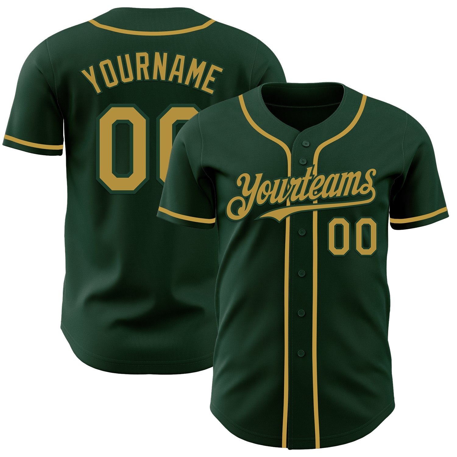 Custom Green Old Gold Authentic Baseball Jersey - Main View