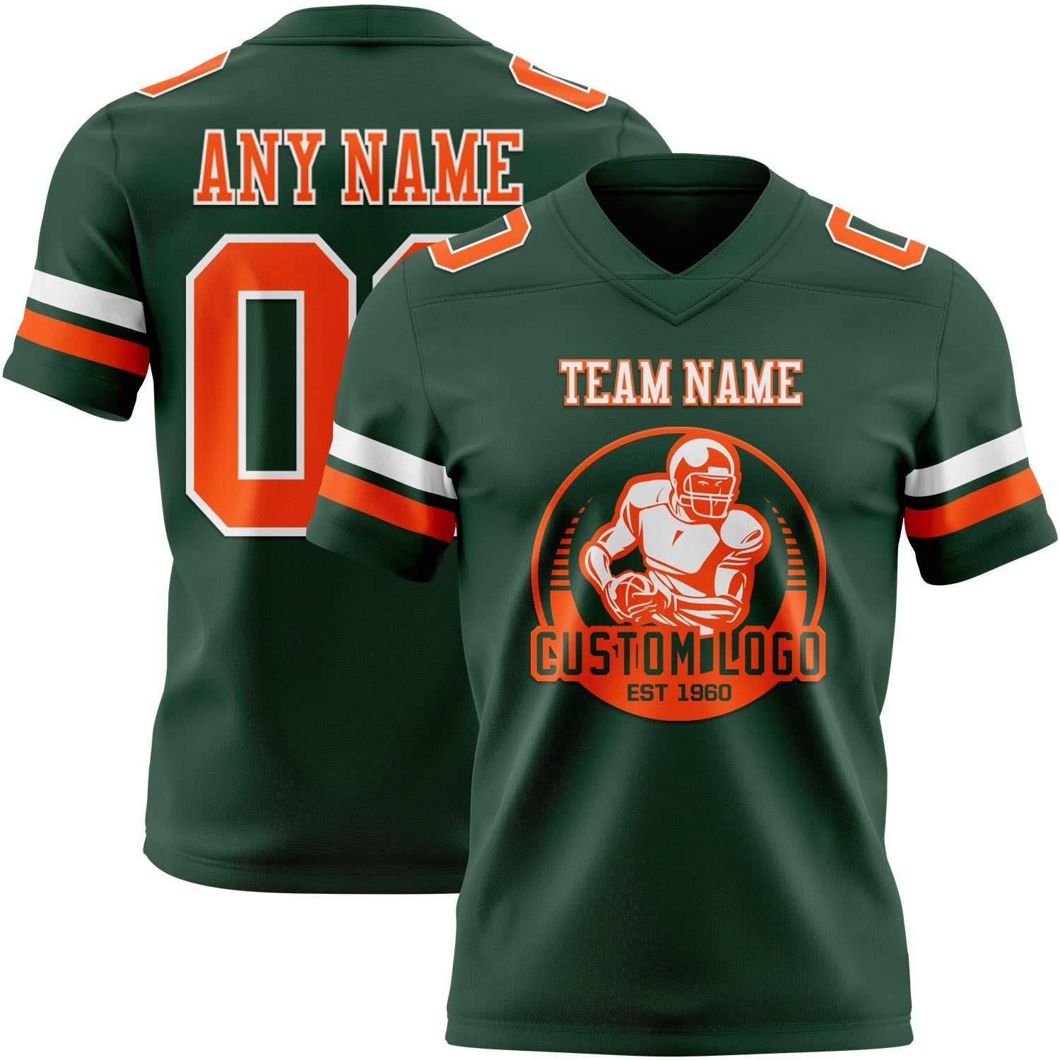 Custom Green Orange-White Authentic Football Jersey view 2