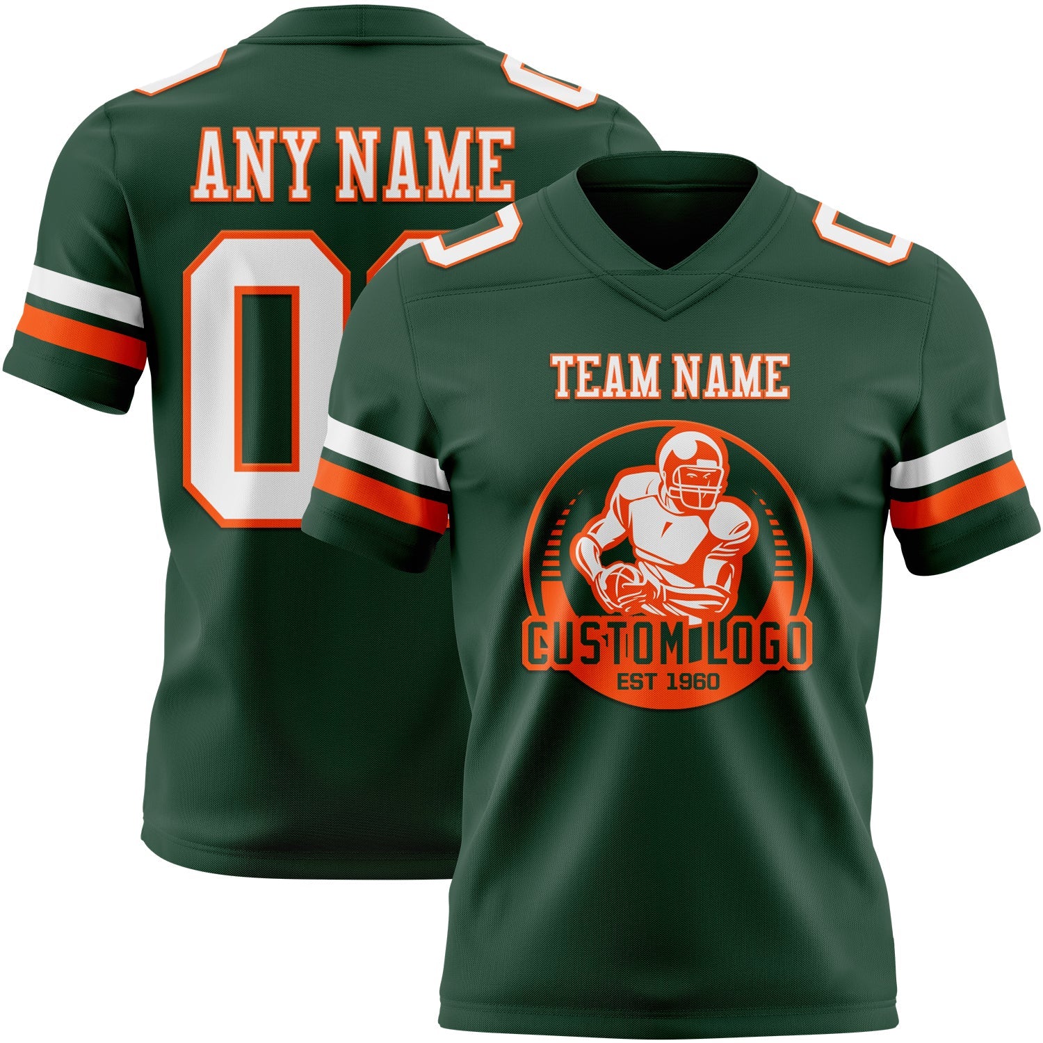 Custom Green White-Orange Authentic Football Jersey view 2