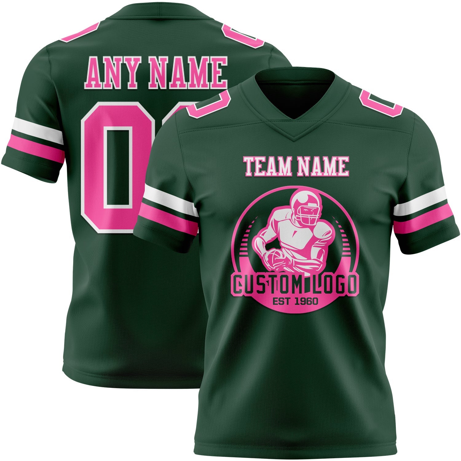 Custom Green Pink-White Authentic Football Jersey view 2