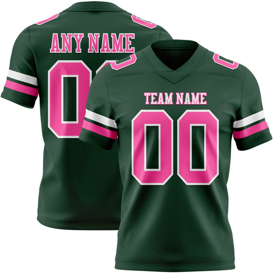 Custom Green Pink-White Authentic Football Jersey - Main View