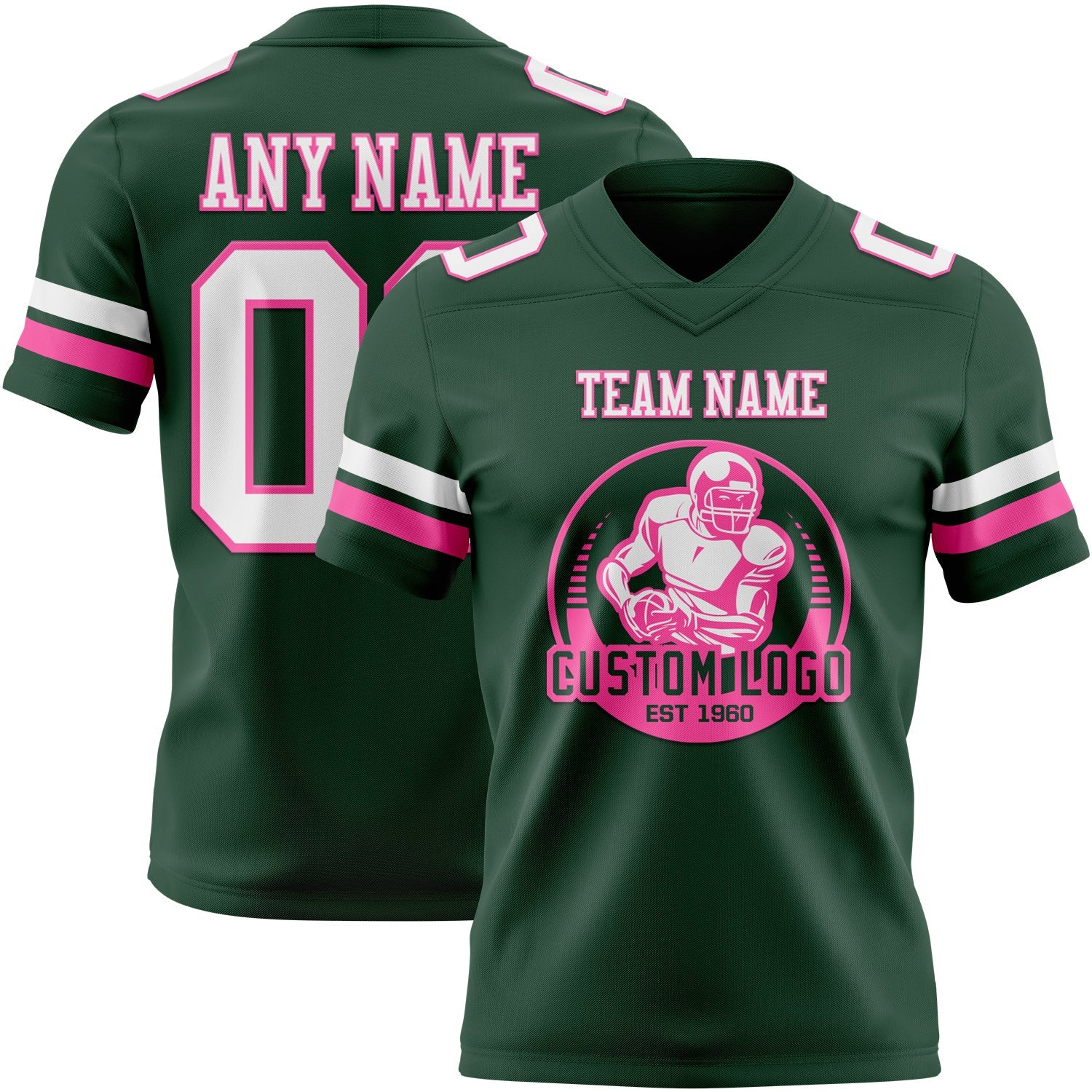 Custom Green White-Pink Authentic Football Jersey view 2