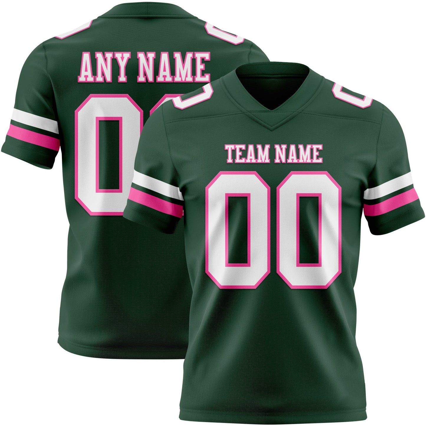 Custom Green White-Pink Authentic Football Jersey - Main View