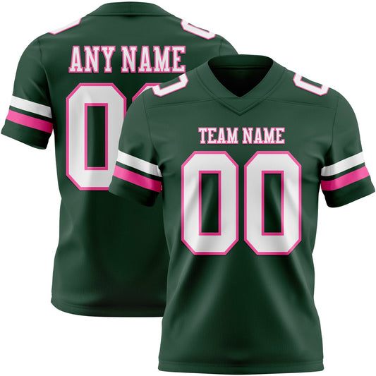 Custom Green White-Pink Authentic Football Jersey - Main View