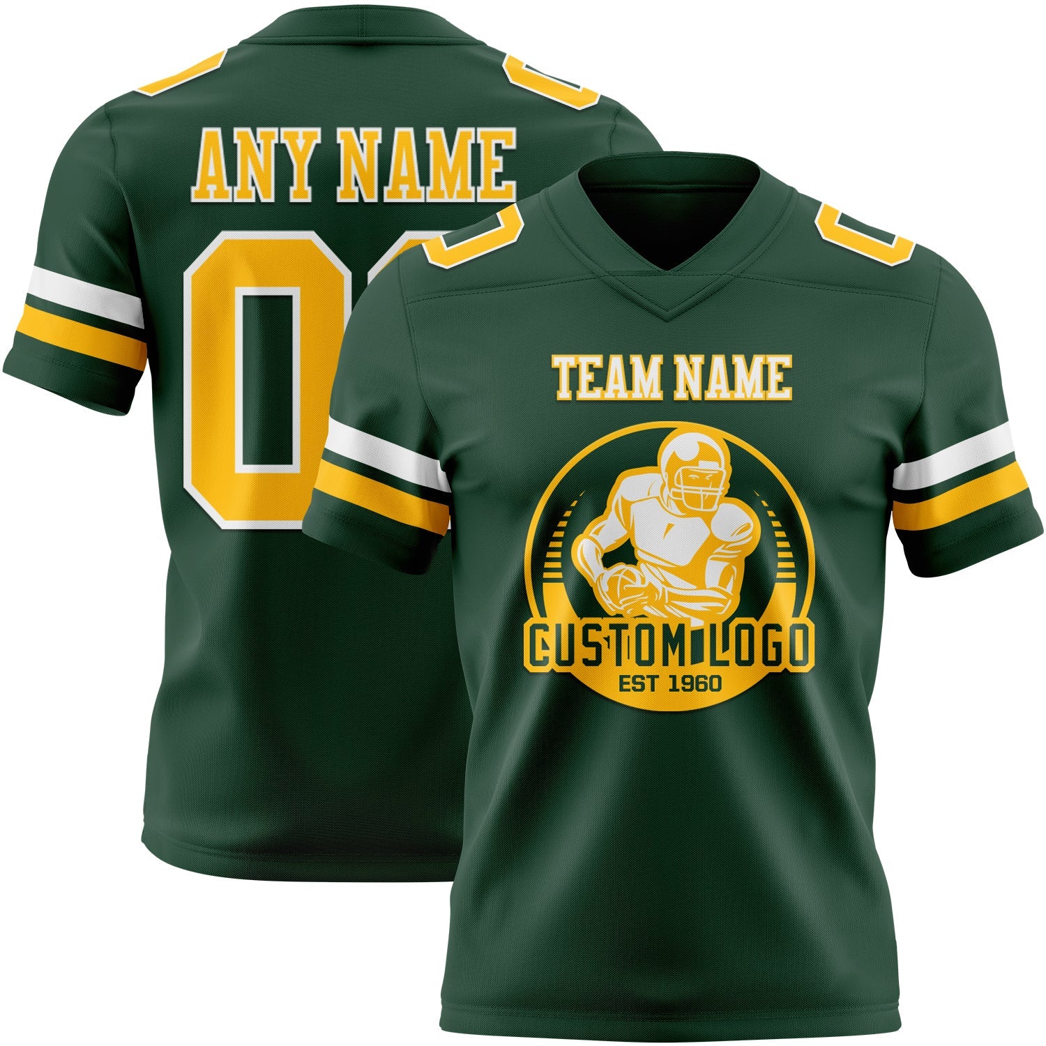Custom Green Gold-White Authentic Football Jersey view 2