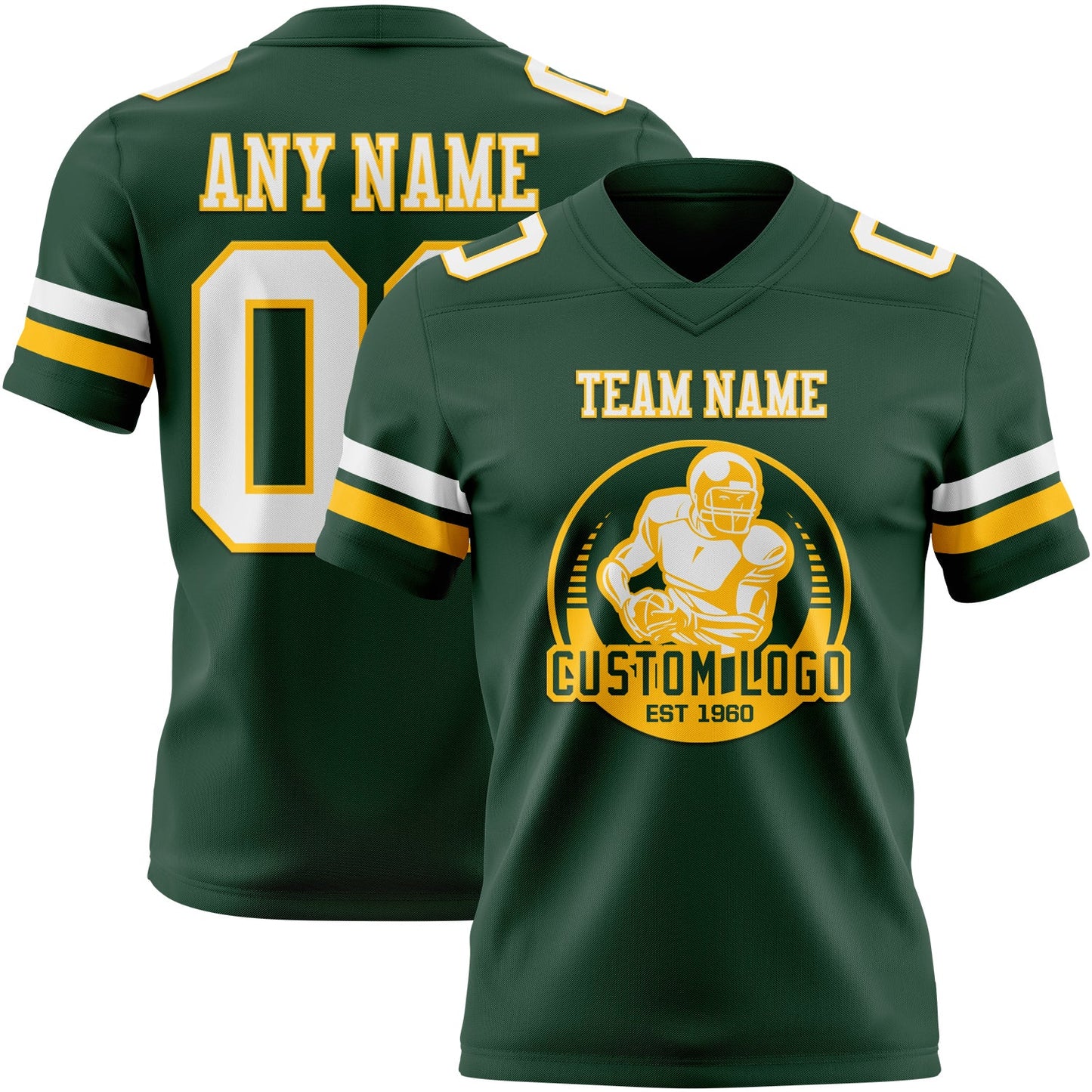 Custom Green White-Gold Authentic Football Jersey view 2