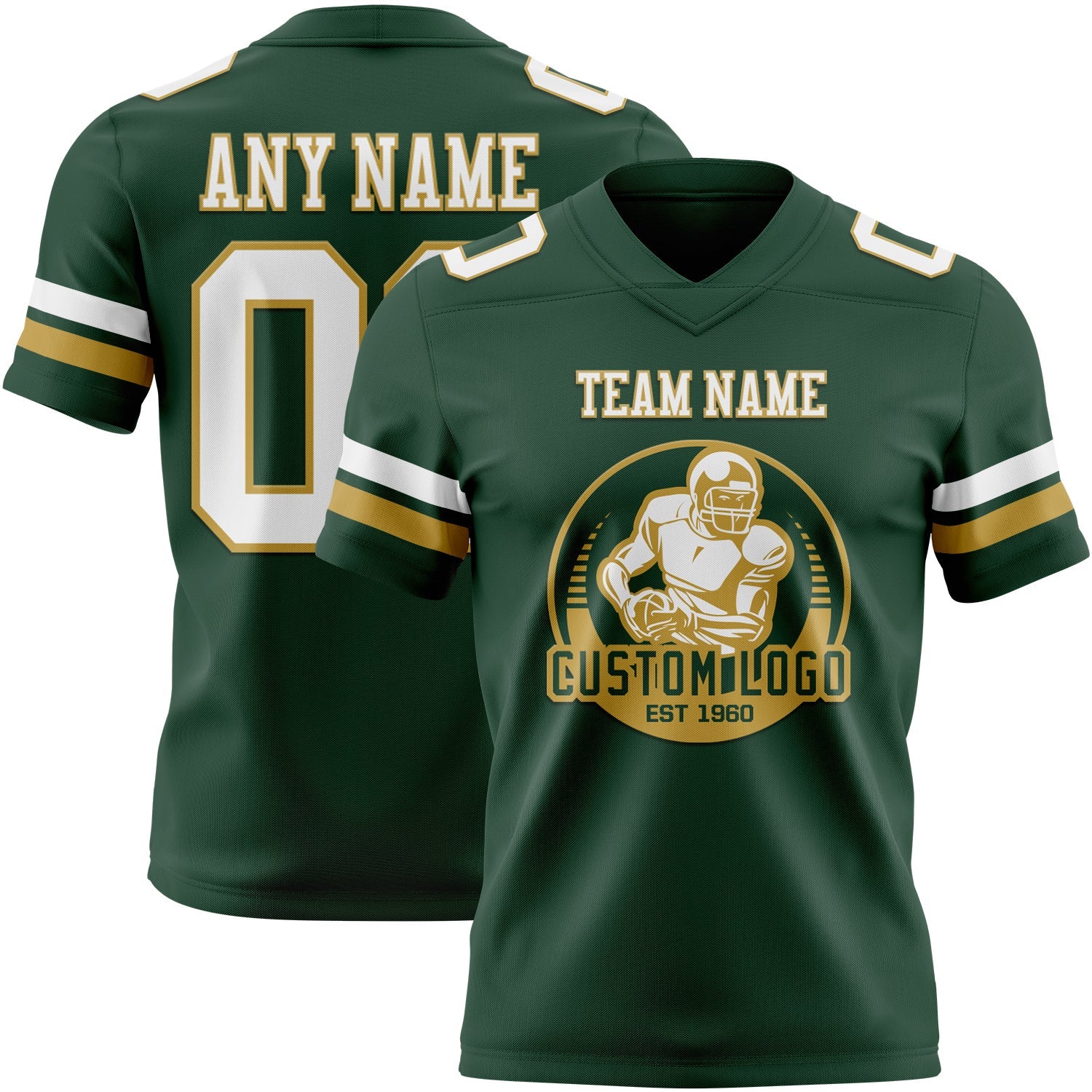 Custom Green White-Old Gold Authentic Football Jersey view 2