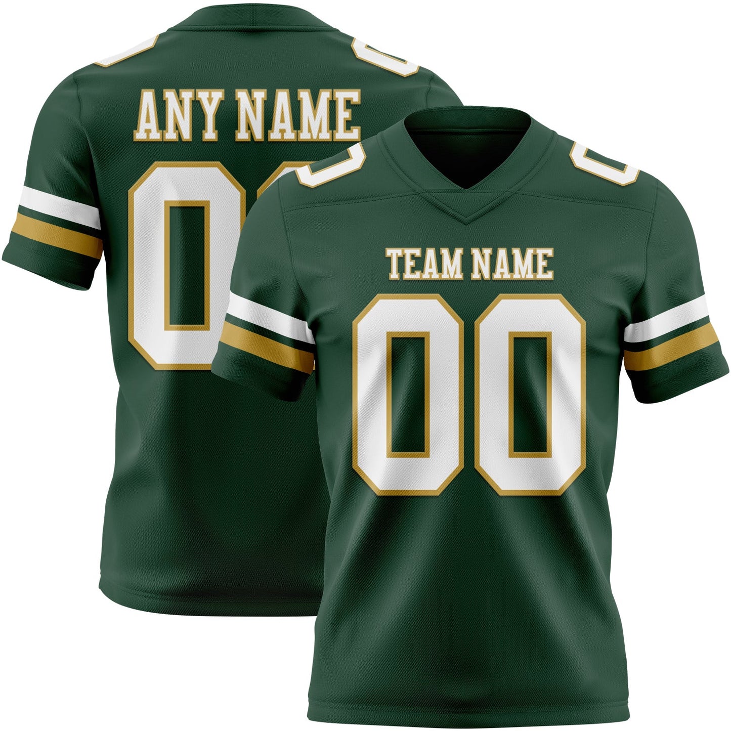 Custom Green White-Old Gold Authentic Football Jersey - Main View
