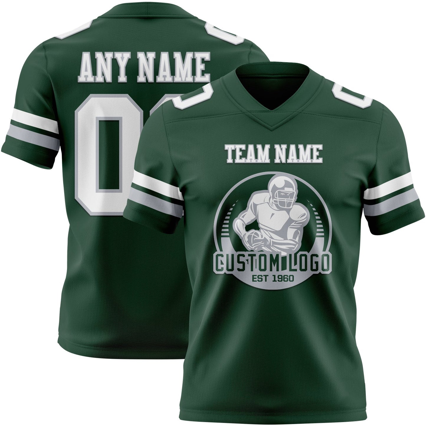 Custom Green White-Gray Authentic Football Jersey view 2