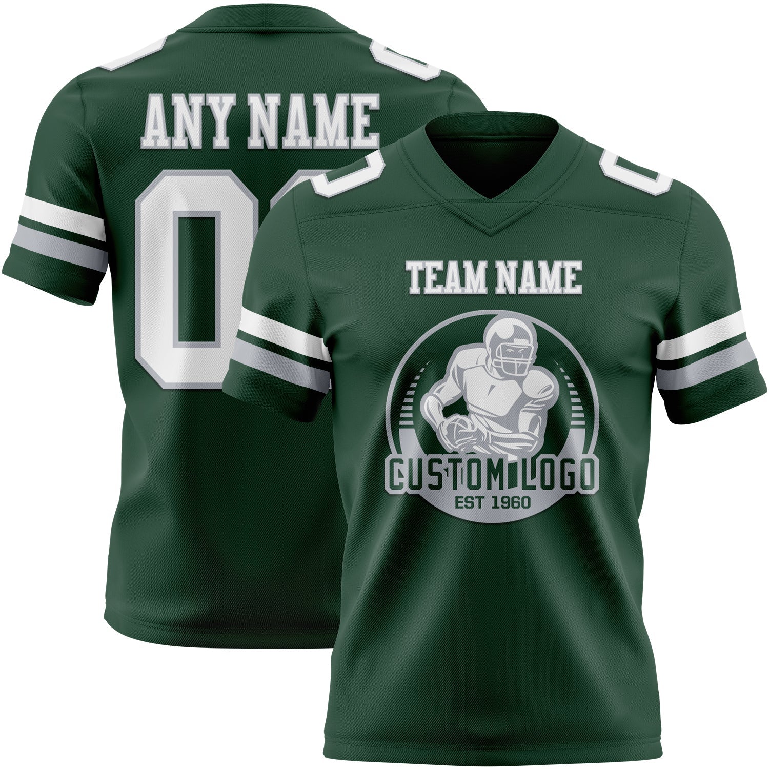 Custom Green White-Gray Authentic Football Jersey view 2