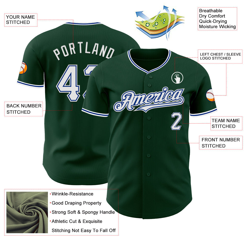 Custom Green White-Royal Authentic Baseball Jersey view 3