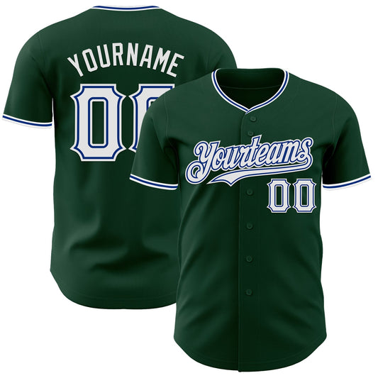 Custom Green White-Royal Authentic Baseball Jersey - Main View