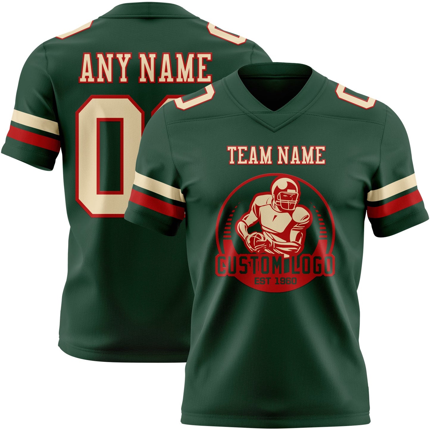 Custom Green Cream-Red Authentic Football Jersey view 2