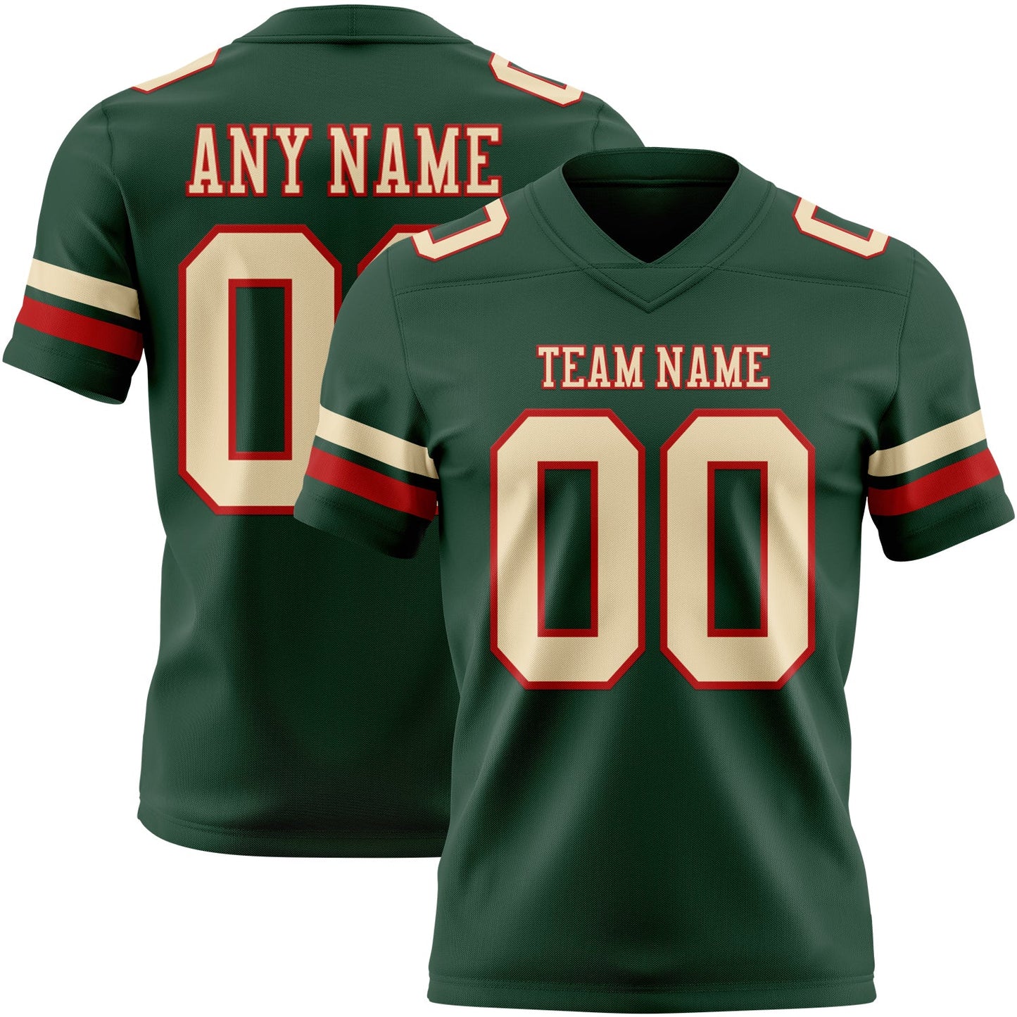 Custom Green Cream-Red Authentic Football Jersey - Main View
