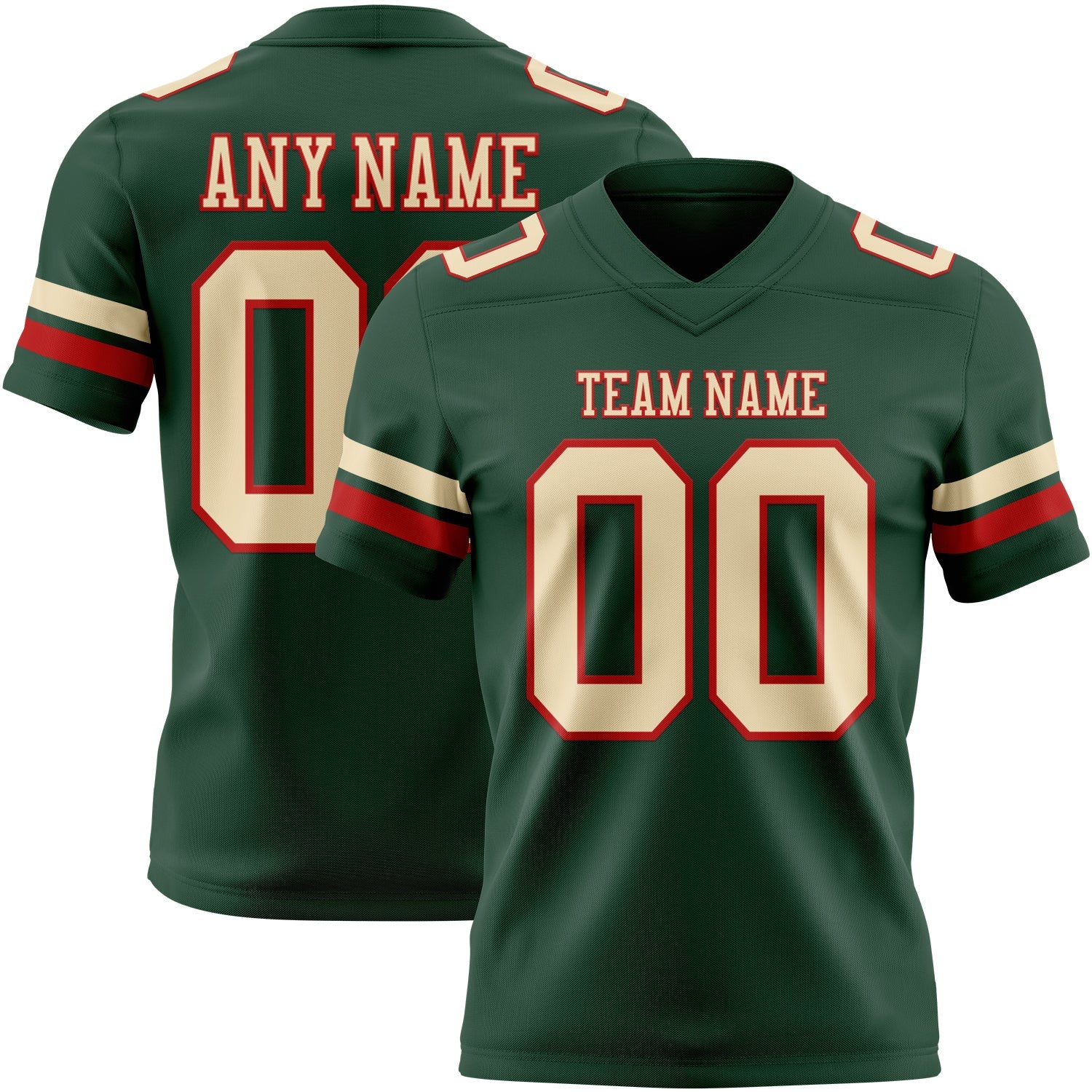 Custom Green Cream-Red Authentic Football Jersey - Main View