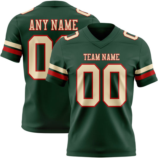 Custom Green Cream-Red Authentic Football Jersey - Main View