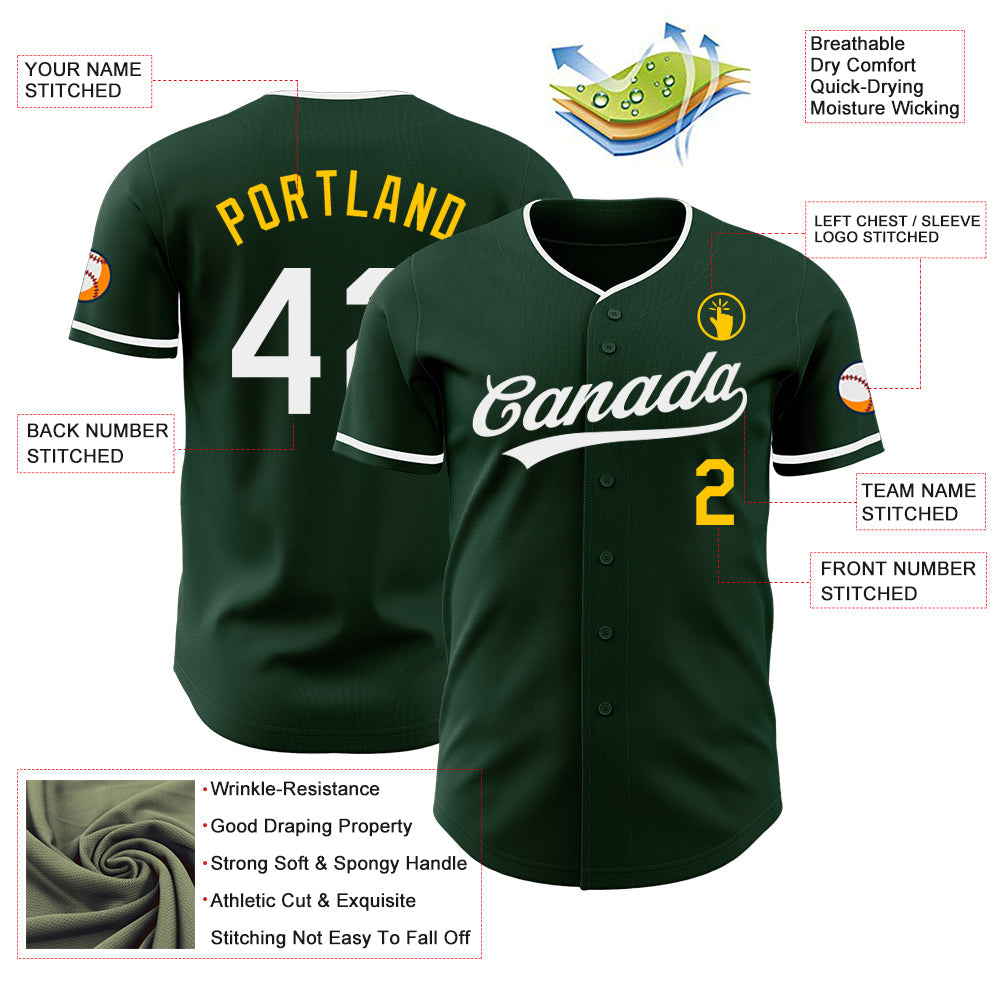 Custom Green White-Yellow Authentic Baseball Jersey view 3