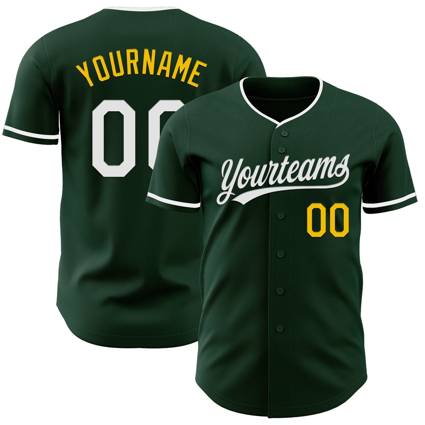 Custom Green White-Yellow Authentic Baseball Jersey - Main View