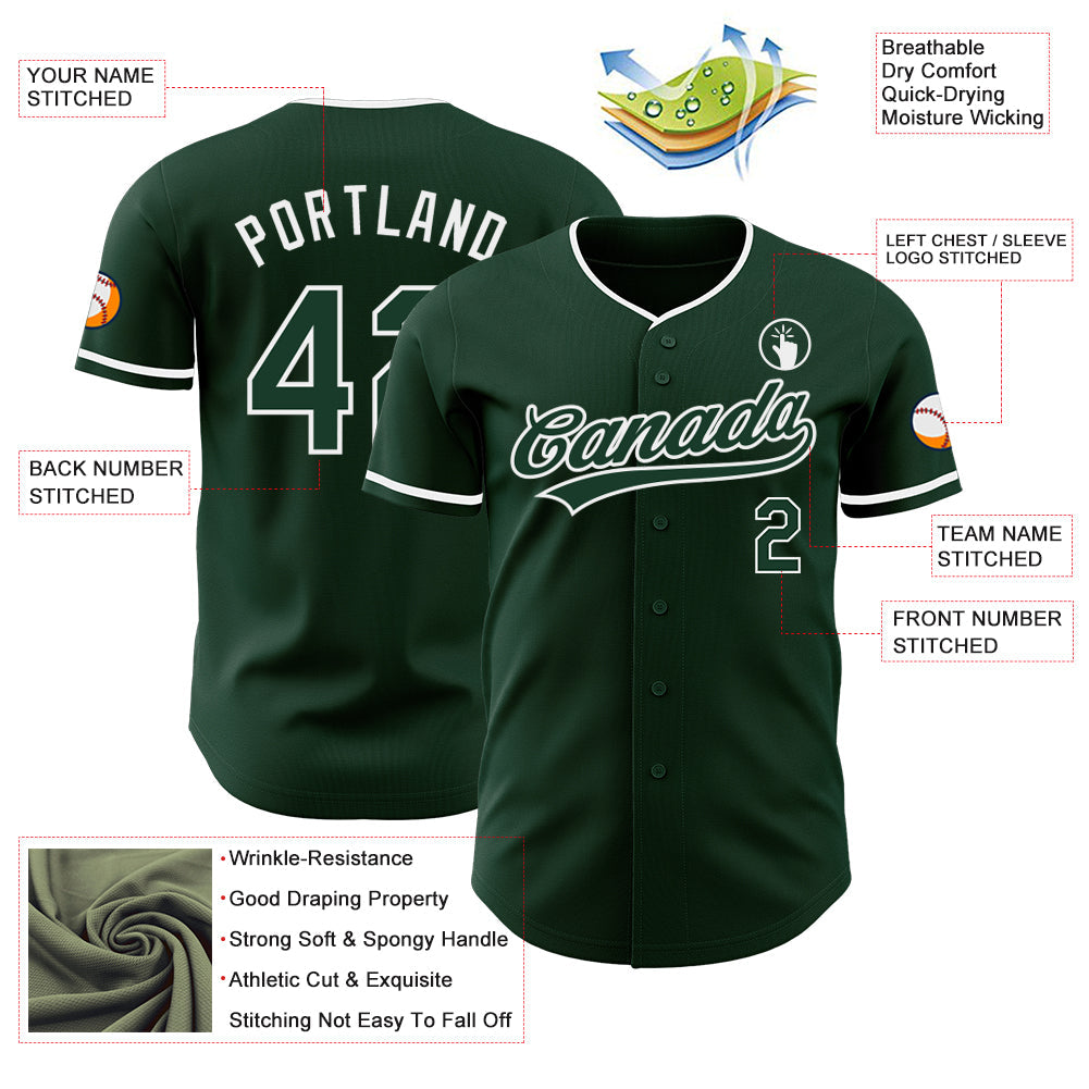 Custom Green White Authentic Baseball Jersey view 3