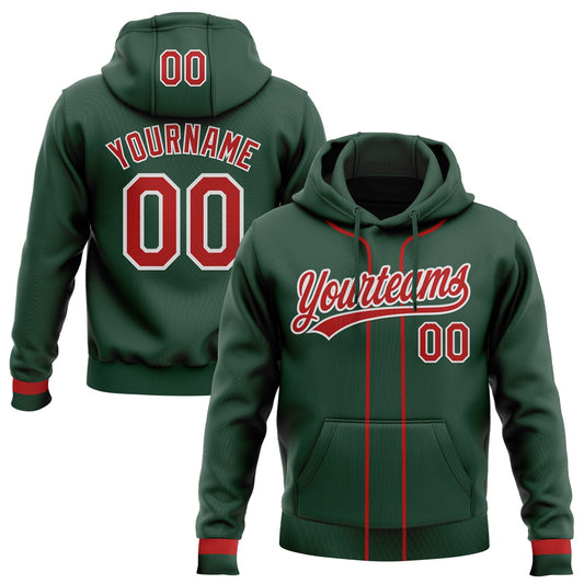 Custom Stitched Green Red-White Baseball Pullover Sweatshirt Hoodie - Main View