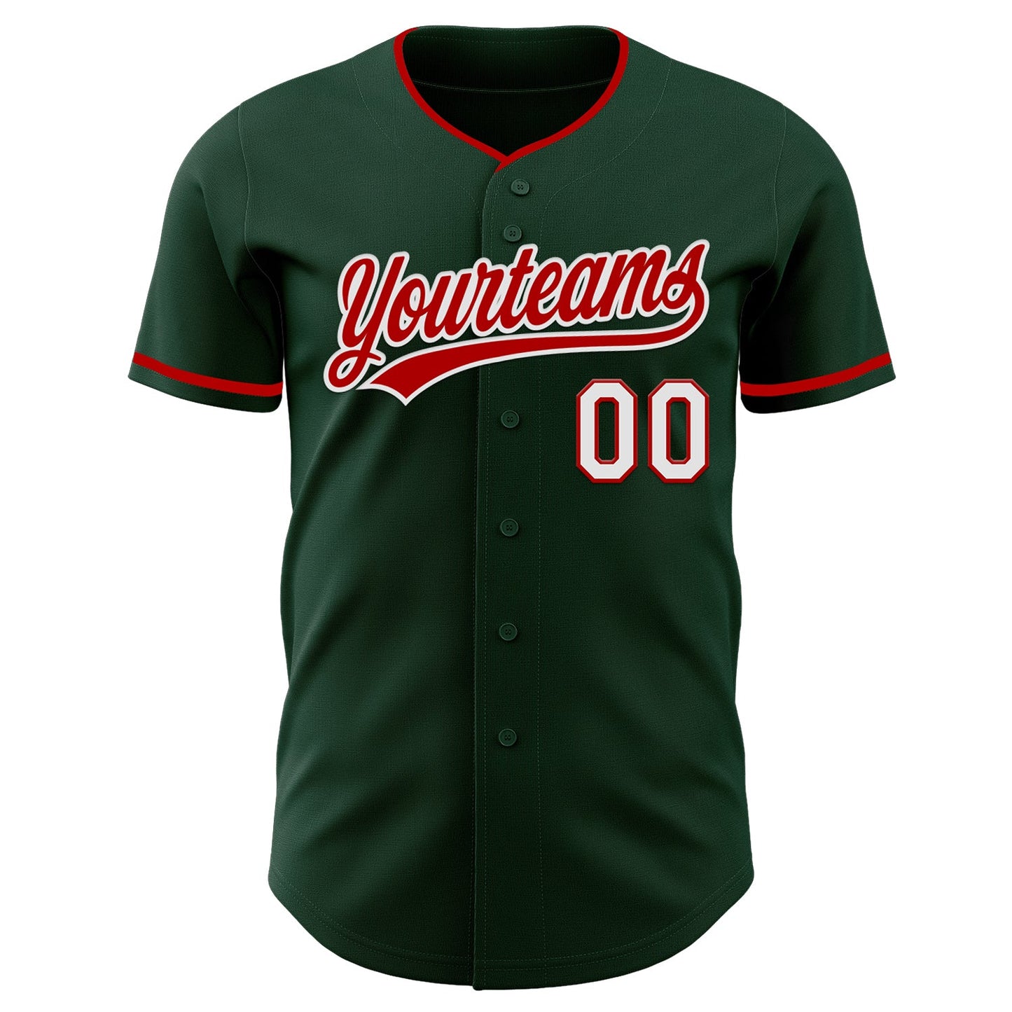 Custom Green Red-White Authentic Baseball Jersey view 2